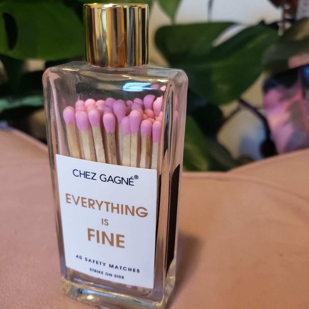 Chez Gagne - Everything is Fine - Pink Home Decor Glass Bottle Safety Matches